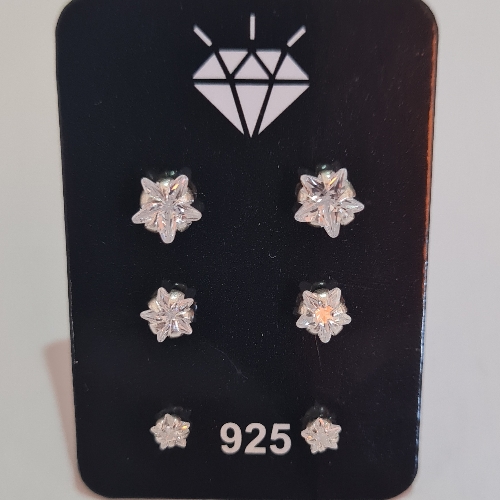 Trio brincos de prata zircônia estrela