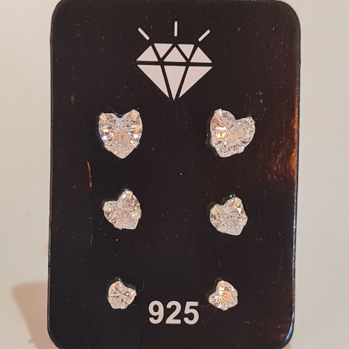 Trio brincos de prata zircônia coração