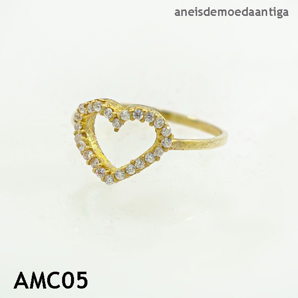 Anel de Moeda Antiga Coração com Zircônias – AMC05