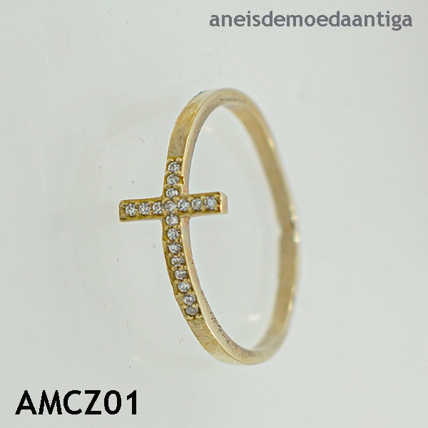 Anel de Moeda Antiga Cruz com Zircônias – AMCZ01