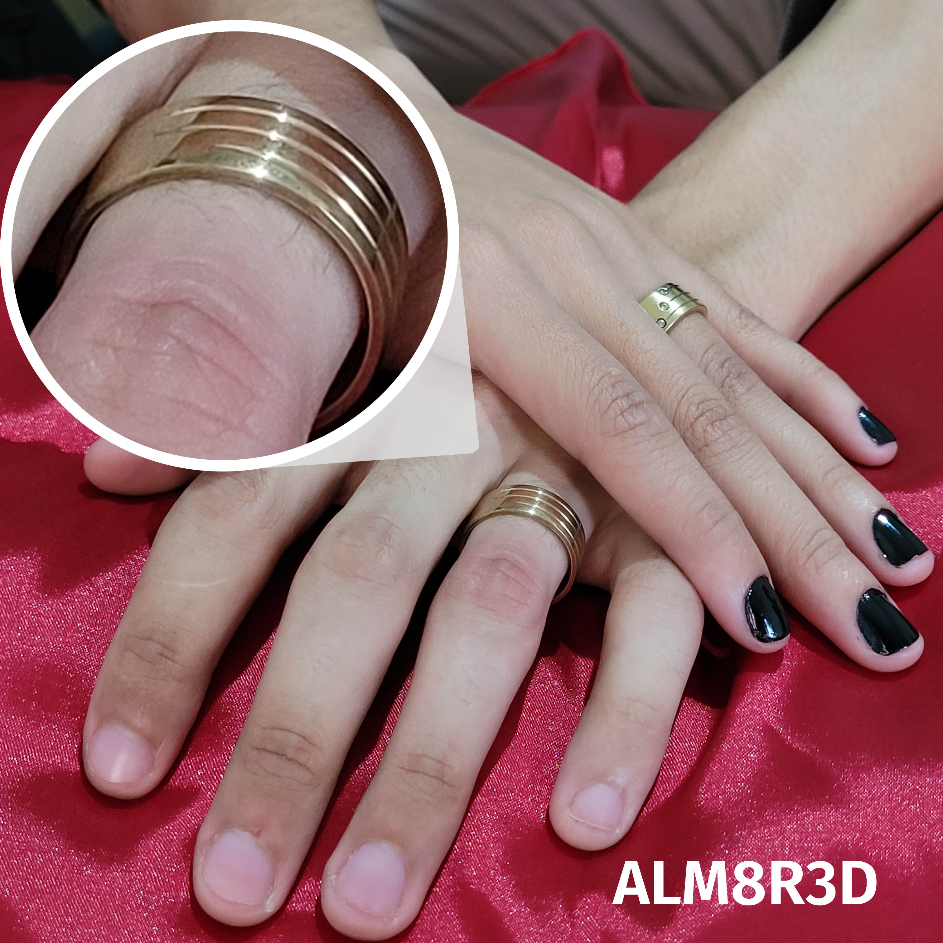 Aliança de Moeda Antiga com Três detalhes com forro de prata- ALM8R3D